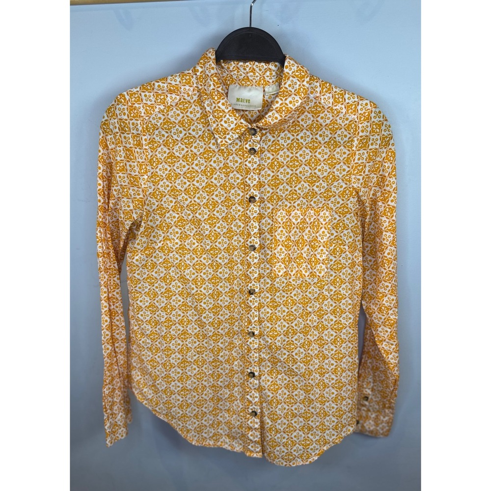 Maeve‎ x Anthropologie Petrin Buttondown Shirt Yellow Cotton Size 6 - Picture 3 of 7